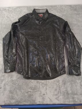 Consequence Men's Shiny Black Paisley Button-Up Shirt Size XL NWOT